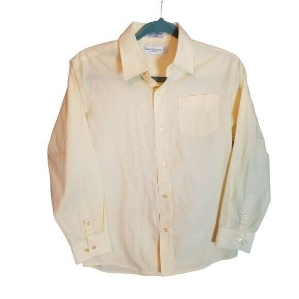 Van Heusen Mens Sz 14 Yellow Solid Long Sleeve Dress Shirt